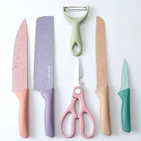 Meilleur couteau de cuisine en gros famille acier inoxydable paille de blé 6 pièces tranchage Chef pain couteau ensemble pour cadeaux