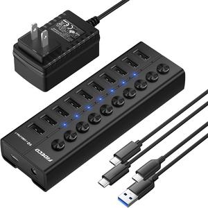 FIDECO Usb3.2 Gen1 <span class=keywords><strong>Hub</strong></span> avec interrupteur individuel a Bc1.2 charge rapide 10ports Usb <span class=keywords><strong>Hub</strong></span> - Product Image 1