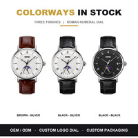 Stilvolle SKMEI 9308 Runde Mondphasen-Analoguhr 30M Wasserdicht Zinklegierung-Gehäuse Retro Lederarmband Büro Casual Herren-Armbanduhr