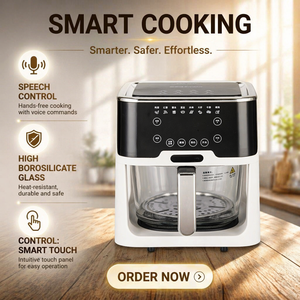 <span class=keywords><strong>Friteuse</strong></span> à air carrée en verre, visibilité panoramique à 360°, capacité de 5L-6L, écran tactile vocal, multifonctionnelle, moderne, électrique pour la maison - Product Image 1
