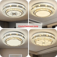 Plafonnier LED moderne en cristal rond à montage encastré, dimmable avec télécommande pour chambre à coucher et salon