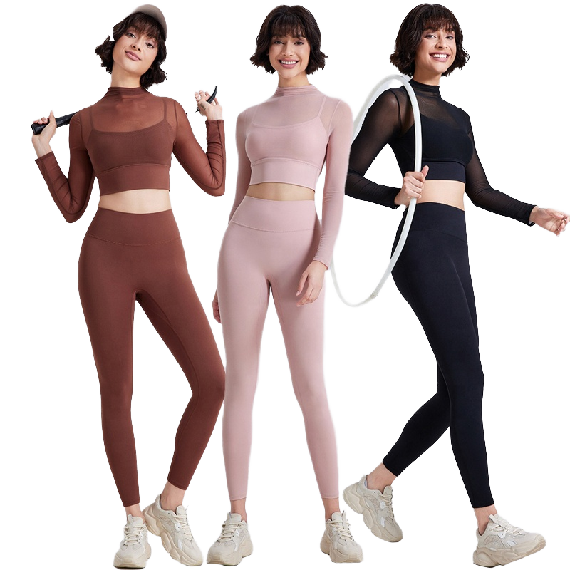 CL094 Wholesale Long Sleeve Breathable Crop Top Breathable Four-Way Stretch Mesh Workout Gym Tops Women Yoga Top