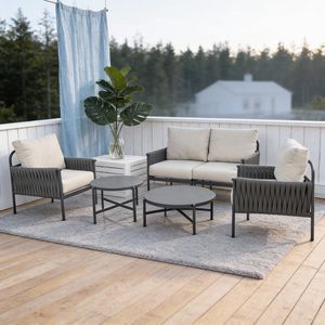 Conjunto de Sofá Moderno de Mimbre para Exteriores de 4 Piezas con Mesa de Centro Redonda y Cojines Personalizables en Diferentes Colores para Balcón o Patio - Product Image 1