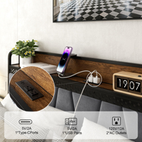 Cadre de lit personnalisé avec éclairage LED, tête de lit en velours, pied de lit en bois et rangement ouvert pour meubles de chambre