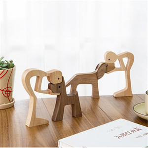 Nordic Wooden Dog Family Figurine Solid Wood Home Office Desk <b>Decoration</b> Scandinavian Style Multi Piece Set - Product Image 1