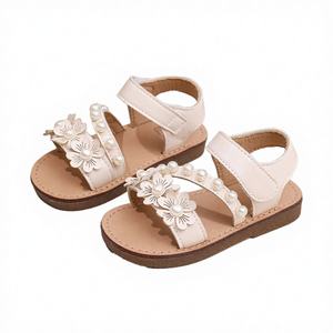 Sandalias Planas de Princesa para Niñas, Moda de Verano, Flores, Perlas, Cierre de Gancho y Bucle, Parte Superior de PU, Suela de Goma, Modelo DSYX 3.14 - Product Image 3