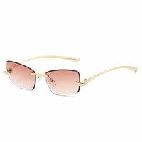 Lunettes de soleil rectangulaires sans monture XY2234, unisexes, avec branches en métal, verres dégradés UV400, monture dorée, style classique vintage