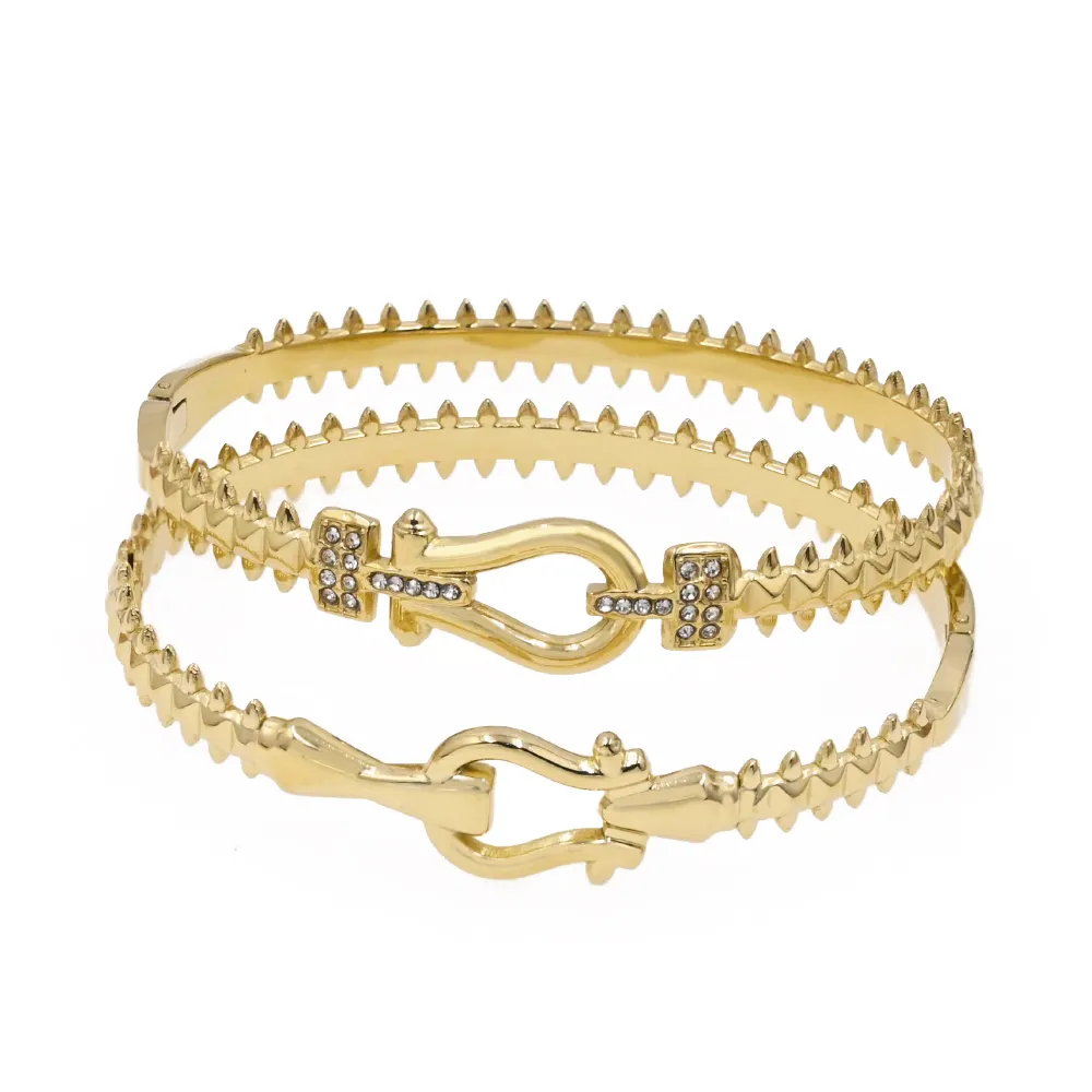 2024 Großhandel Mode Edelstahl-Armbänder 18k Gold vergoldet Gürtel Zahnstück Designer-Schnappschmuck-Armband Damenschmuck