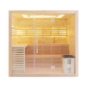 Sauna de vapor húmedo de gran tamaño para 4 personas, salas de sauna tradicional de madera maciza para interiores de lujo para relajarse