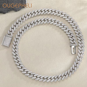 OUGEPHELI 12mm Hip Hop Iced Out Marquise CZ Zircon Collar De Cadena Cubana Eslabones Cubano Collar Miami Cuban Link Chain - Product Image 1