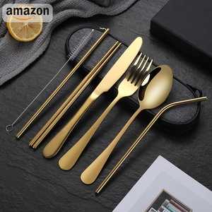 <span class=keywords><strong>Set</strong></span> di posate portatile in acciaio inossidabile per campeggio e viaggio con coltello, forchetta e cucchiaio - Posate in metallo per il commercio transfrontaliero - Product Image 4