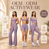 Ensemble de yoga professionnel pour femmes, vêtements de sport, tenue de gym, soutien-gorge de sport sans couture, leggings, shorts, pantalon évasé, OEM ODM personnalisé