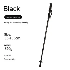 Bâtons de randonnée Cleye à trois sections en alliage d'aluminium avec absorption des chocs, poignée en T, embout en caoutchouc droit, fournitures de randonnée et de marche en plein air - Product Image 2
