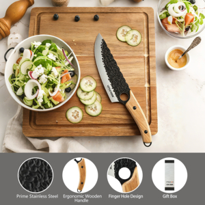 Affettatrice per carne Little Cook ultra affilata, manico in legno confortevole in acciaio inossidabile 5Cr con fodero per cucinare, tagliare carne e verdure - Product Image 4
