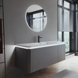 Nuovo bagno singolo lavabo in legno bagno Set di vanità con lavello in resina Set di illuminazione da bagno vanità