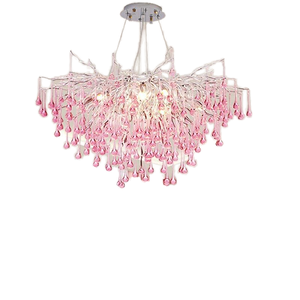 <b>Branch</b>-style New Arrival Droplet Luxury Villa Crystal Chandelier LED Adjustable Height Pink Middle Size Living Room Hotel Use - Product Image 1