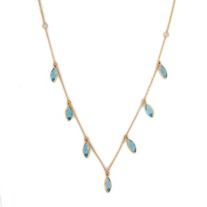 Collar de Topacio Azul Marquesa Natural de alta calidad, oro amarillo sólido de 18 quilates, collar de piedra natal de diciembre, joyería personalizada de fábrica - Product Image 1