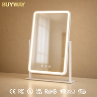 Miroir de maquillage BUYWAY HollywoodVanity avec bordure LED à quatre côtés, miroir de maquillage blanc avec coins arrondis et deux piliers