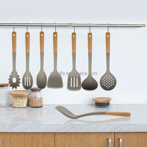 Chịu nhiệt không dính Silicone đồ dùng nhà bếp nấu ăn KICHEN đồ dùng phụ kiện với tay cầm bằng gỗ - Product Image 2