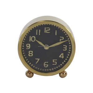 Horloge de table ronde avec finition plaquée or, aiguilles dorées, cadran noir, parfaite pour la décoration élégante de la maison, chronométrage élégant - Product Image 1