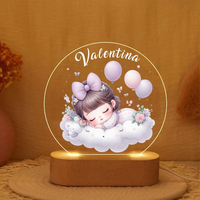 Bébé dormant sur la lune personnalisé imprimé acrylique veilleuse enfants nom pendaison de crémaillère cadeau nuit ciel étoiles lampe