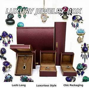 High End Curved Brushed Pu Jewelry <b>Box</b> Square Luxury Packaging <b>Necklace</b> Gold Label Pendant Ring Bracelet Luxury Jewelry <b>Box</b> - Product Image 2