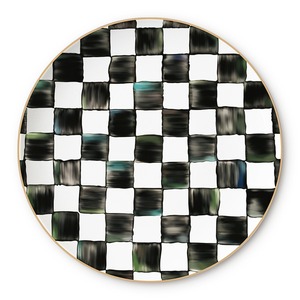 Nordic Style Black White Plaid Custom Logo Porcelain <b>Flat</b> Dinner Plate - Product Image 5