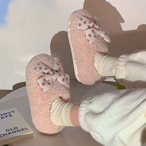 XIXIXITIAO <span class=keywords><strong>pas</strong></span> <span class=keywords><strong>cher</strong></span> nœud papillon intérieur chambre hiver moelleux peluche chaussette femmes maison chaussures pantoufles pour femmes - Product Image 4