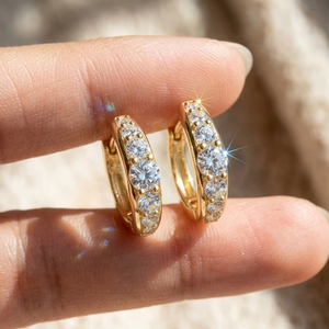 SMOE29 925 Sterling <strong>Silver</strong> Curved Huggie <strong>Earrings</strong> D Color VVS Moissanite Paved Gold Plated Sparkling <strong>Small</strong> Hoop <strong>Earrings</strong> - Product Image 1