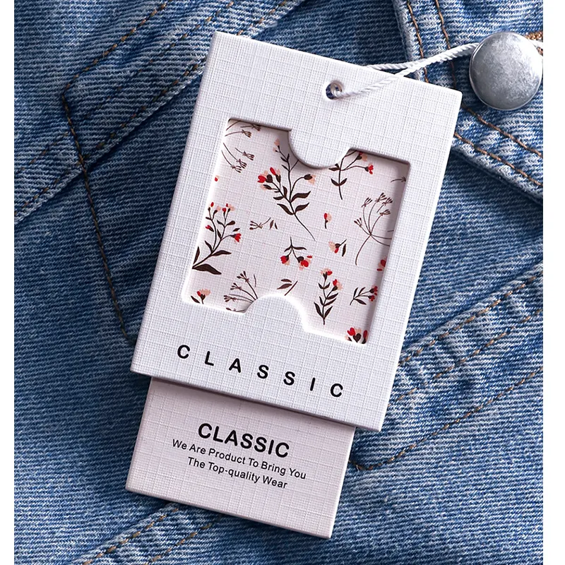 Scarpe di carta patinata riciclata Jeans borse per indumenti moda goffratura carta stagnola corda elastica stringa altalena prezzo abbigliamento cartellini
