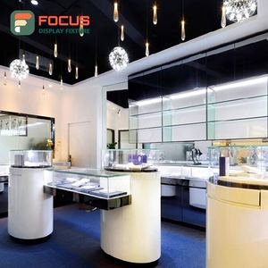 Vitrine de luxe haut de gamme en verre pour bijoux, présentoir moderne en bois et métal avec éclairage LED pour boutique de détail - Product Image 1