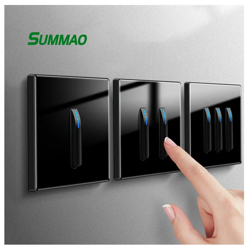 Summao Wall Switch Socket With Led 16A 1/2/3/4 Gang 1Way 2 Way Wall Push Light Switches With Indicator