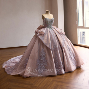 ชุดราตรีงาน Quinceanera รุ่น Rsm261066 ผ้าชีฟองประดับคริสตัล คอรูปหัวใจ แต่งลูกไม้ด้านหลัง ประดับเลื่อม โบว์สวยงาม ทรงเจ้าหญิง - Product Image 3