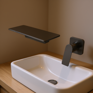 Waterfall Design Bathroom Sink Faucet Single Handle <b>Brushed</b> Brass <b>Deck</b> Mounted Basin Faucet - Product Image 2