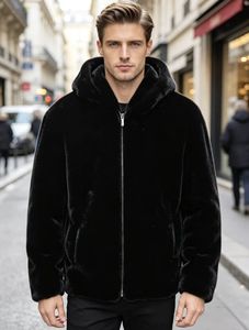 Giacca da uomo in pelliccia sintetica di visone con cappuccio e cerniera, calda e intrecciata, stile europeo, per autunno e inverno - Novità calda transfrontaliera - Product Image 1