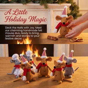Decoraciones de Ratón Navideñas Hechas a Mano, Ecológicas, con Acabado Brillante, de Tela No Tejida a Cuadros, con Patas Largas, Estilo Moderno - Product Image 4
