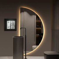 Miroir de salle de bain mural moderne de luxe sur mesure, pleine longueur, demi-lune, rétroéclairé par LED, à intensité variable, anti-buée, pour projets hôteliers