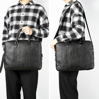 SCHLATUM porte-documents en cuir véritable imprimé crocodile de haute qualité OEM ODM Logo personnalisé pour hommes noir bureau affaires sacoche pour ordinateur portable