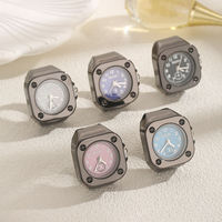 Jam Tangan Cincin Kuarsa Persegi Punk Y2K Berlapis Emas Perak Rose Gold Elastis Mini Dapat Disesuaikan Unisex Perhiasan Fashion Hadiah