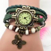 Montre-bracelet transfrontalière personnalisée pour le commerce extérieur, style rétro, mode, en cuir, à remontage manuel, avec bracelet et fermoir papillon