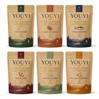 Sachet Kraft Doypack refermable avec fermeture éclair pour friandises pour chats à lécher 100g, multicolore, imprimé sur mesure, pour emballage de friandises et aliments pour chats