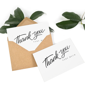 Jeu de cartes de remerciement vierges pliées de 4x6 pouces personnalisées au design minimaliste de mariage avec enveloppes kraft et autocollants assortis - Product Image 1