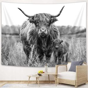 Bzhilja พรมวัวไฮแลนด์ตลกแบบตะวันตกตกแต่งผนังศิลปะกระทิงเทาชนบทพรมสไตล์ฟาร์มฟาร์มสำหรับบ้าน - Product Image 4