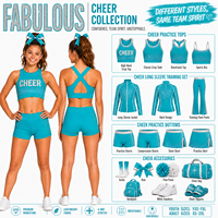Ensemble de soutien-gorge et short de cheerleading personnalisé, vert aqua, avec strass épars, col montant et dos en X, pour entraînement