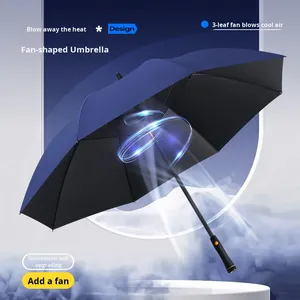 Nouveau parapluie éventail droit à long manche avec 8 baleines, nouvelle version élargie, pare-soleil en tissu vinyle coupe-vent et anti-UV pour le voyage - Product Image 5