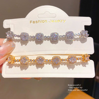 Bracelet pour femme en laiton plaqué or 18 carats avec fermoir carré en zircon, style cour royale vintage, bijoux polyvalents de luxe léger, cadeaux