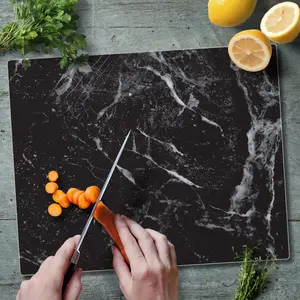 Black Marble Tempered Glass Chopping Board 15 X 12 Inch Dishwasher Safe