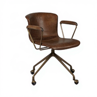 Fauteuil de lecture pivotant en cuir antique marron véritable, dossier moyen, avec roulettes, pour la maison, le bureau et l'hôtel - Vente en gros