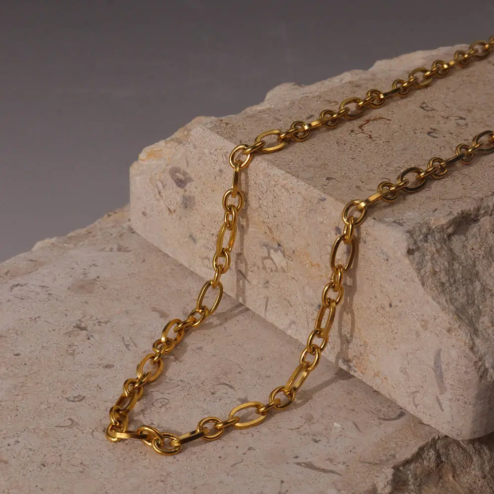 Collar de cadena de eslabones para mujer, joyería de moda, 316l, acero inoxidable, pvd, chapado en oro, combina con todo