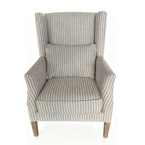 Sillón <span class=keywords><strong>de</strong></span> lino a <span class=keywords><strong>rayas</strong></span> estilo vintage francés con respaldo alto, estructura <span class=keywords><strong>de</strong></span> madera maciza y adornos <span class=keywords><strong>de</strong></span> clavos. - Product Image 2